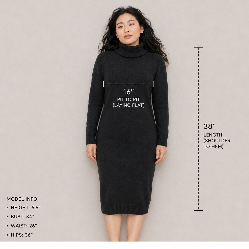Bloomingdales‎ 100% Cashmere Turtleneck Sweater Dress Size S Black  Old Money